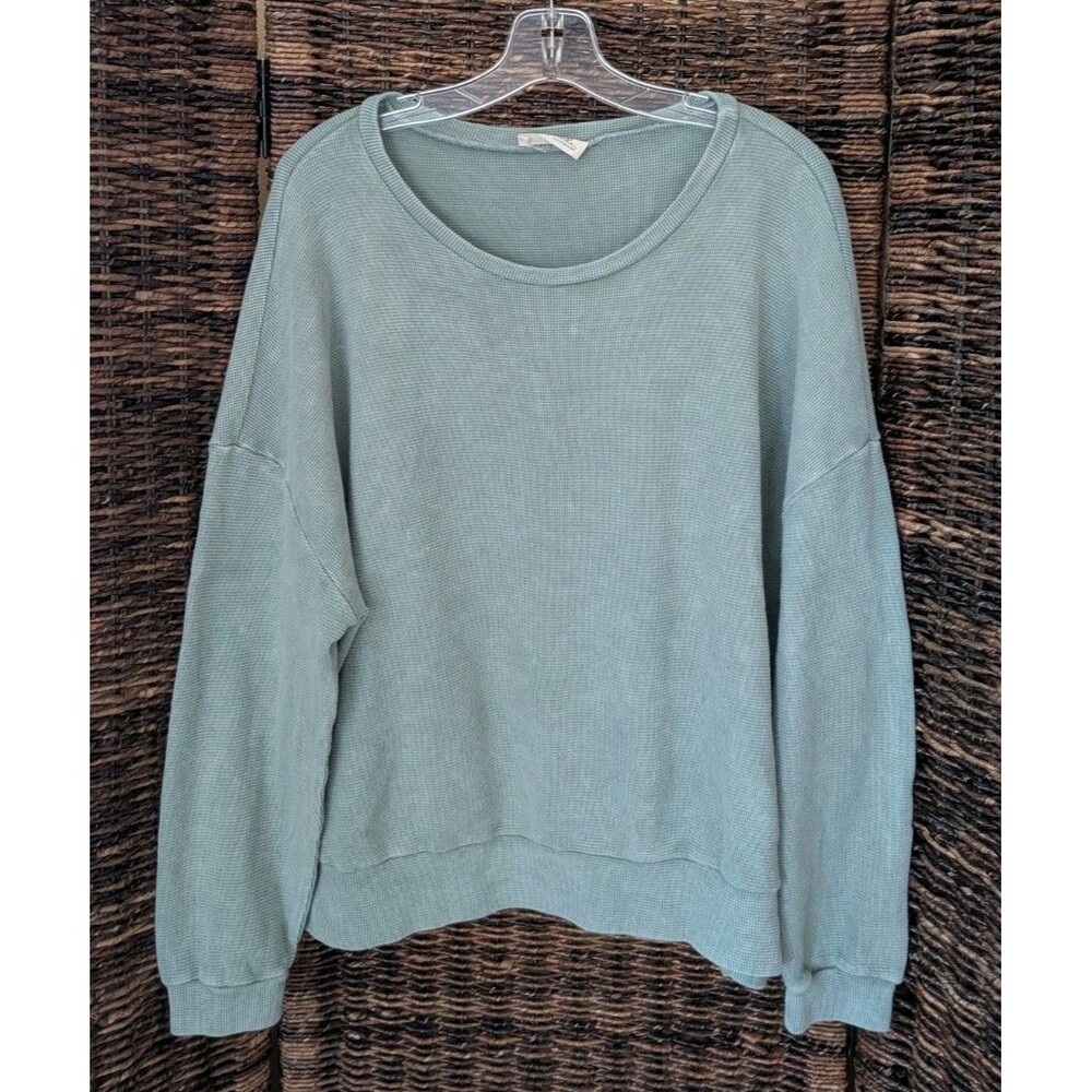 Oversized Waffle Knit Thermal Boxy Top Small Boho Relaxed Fit Loungewear Cozy